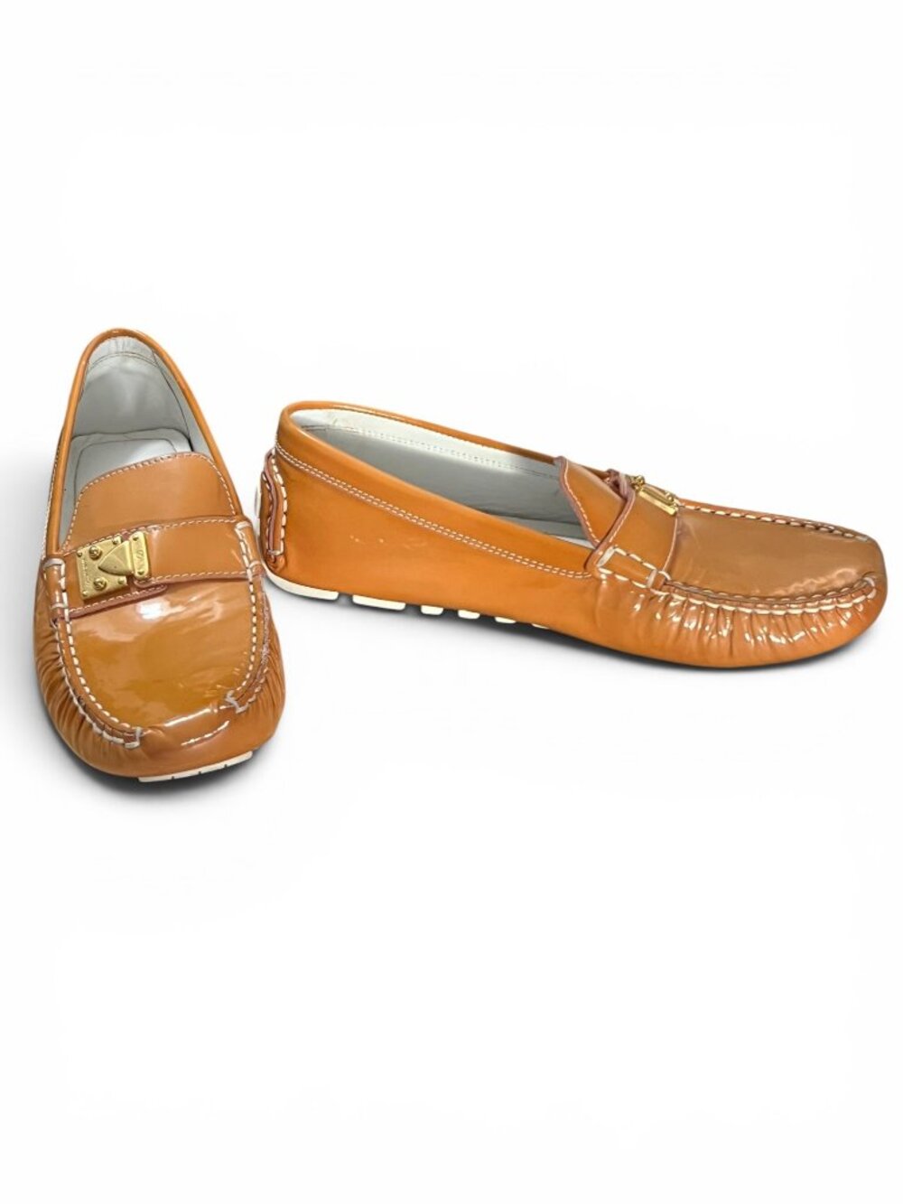 Louis Vuitton Lombok Patent Leather Tan Loafers Gold-Tone Hardware Size 36 1/2 - Picture 3 of 8